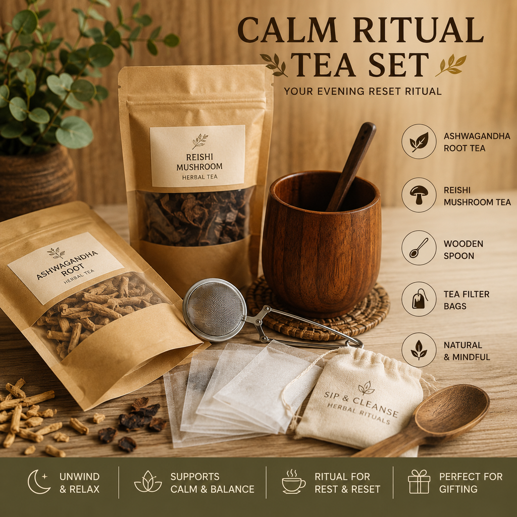 Calm Ritual Tea Set, Ashwagandha and Reishi Herbal Bundle | Self-Care Gift