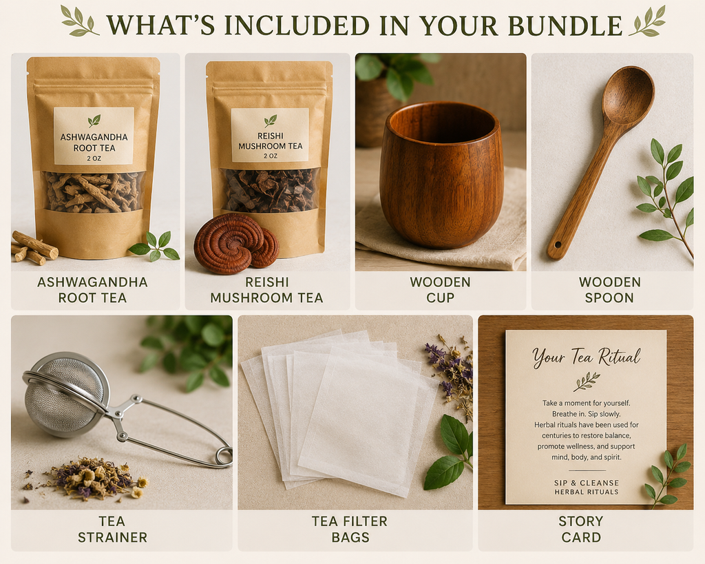 Calm Ritual Tea Set, Ashwagandha and Reishi Herbal Bundle | Self-Care Gift